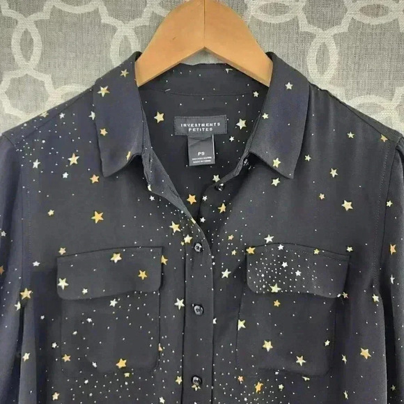 Investments Button Up Long Sleeve Star All over print Women's Shirt PS - Picture 3 of 8